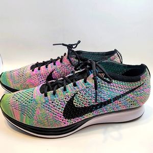 Nike Fly Knit Racer Pink Green Sneakers Women's 8.5